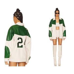 LAMARQUE x REVOLVE Varsity Jacket in Bone & Green (SIZE S)